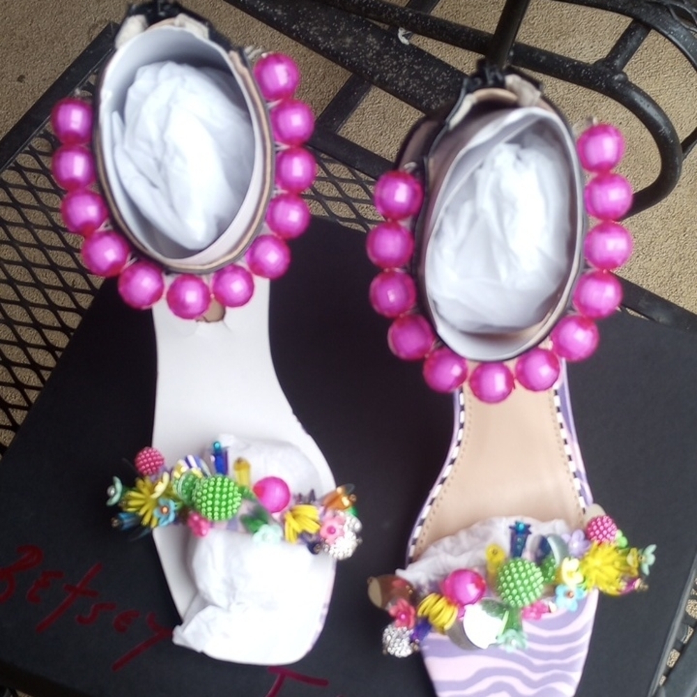 Betsey Johnson Pink and White Heels with Embellishments - Picture 3 of 8